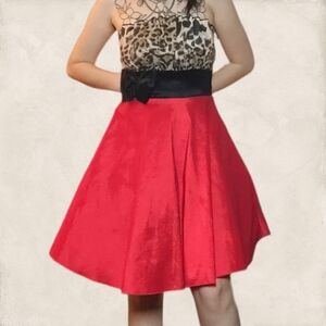 Vintage Leopard Print Red Satin Evening Dress!